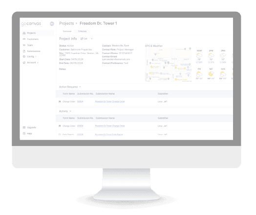 Image of GoCanvas skilled trades project management software desktop dashboard.