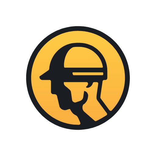 Construction worker wearing safety helmet and gloves, profile view.