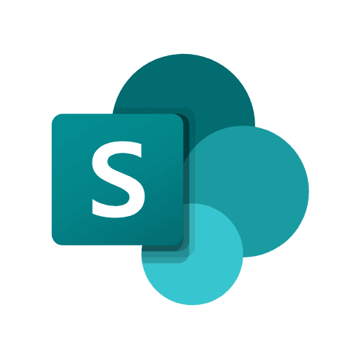 Microsoft SharePoint logo with overlapping circles in teal shades.